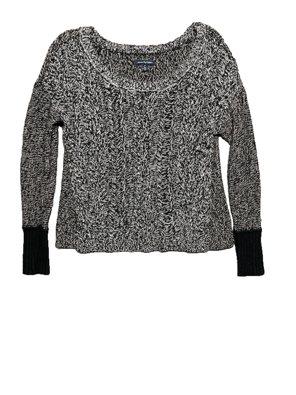American Eagle Marled Knit Sweater Black White Scoop Neck Wool Blend Medium